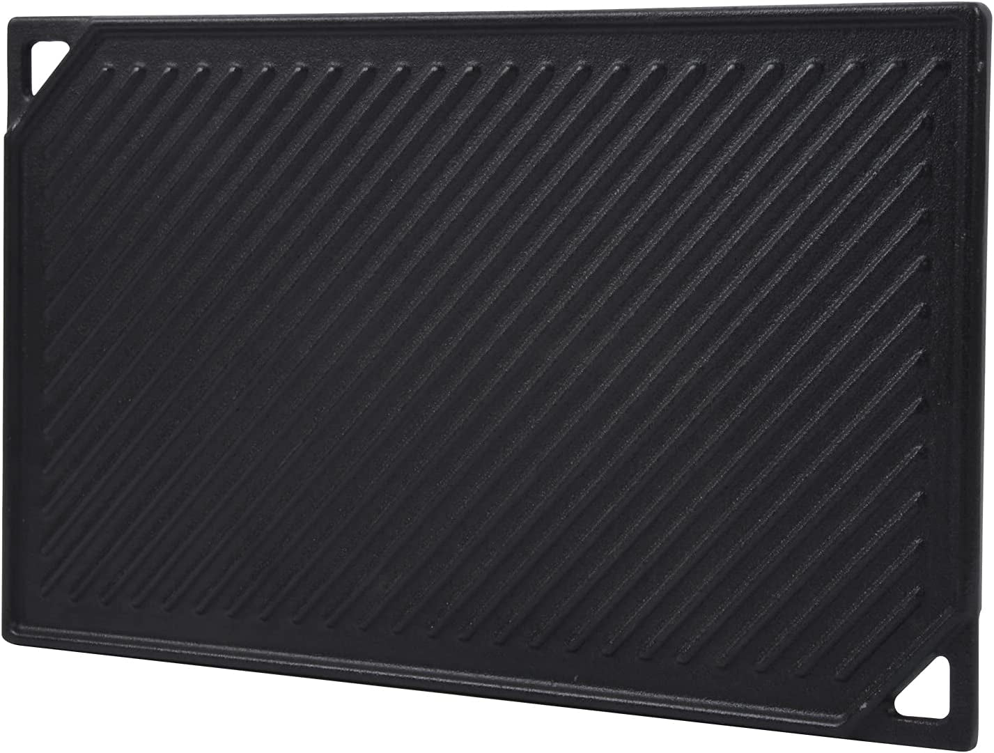 Cast Iron Reversible Griddle, 16.5 Inch X 9.5 Inch Double Sided Grill Pan Perfect for Gas Grills and Stove Top