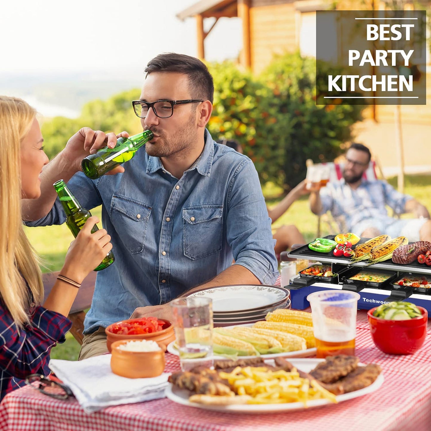 Raclette Grill, Electric Table Indoor Grill Korean BBQ Grill, Removable 2-In-1 Non-Stick Grill Plate, 1500W Fast Heating with 8 Cheese Melt Pans, Ideal for Parties and Family Fun (Blue)