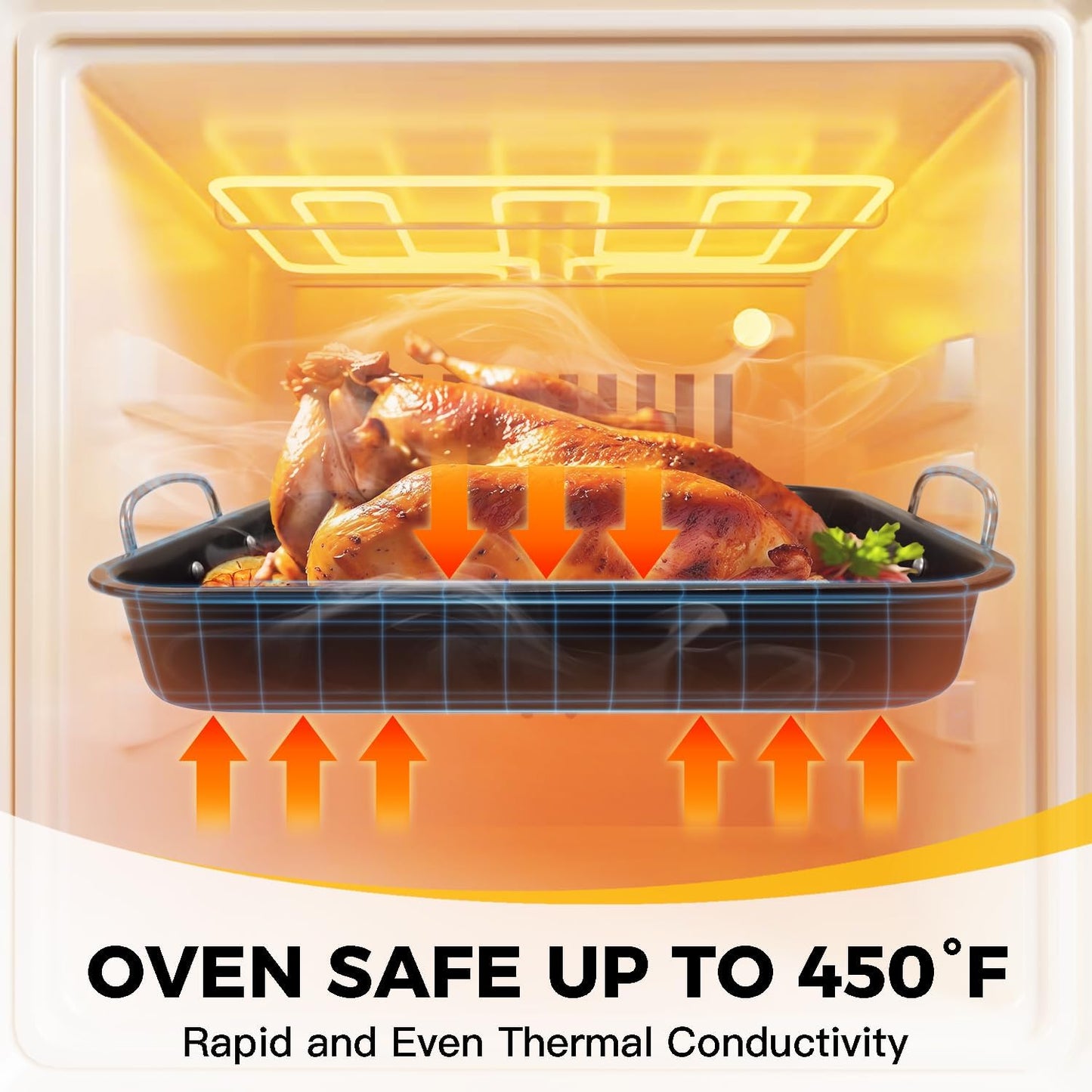 HONGBAKE Small Roasting Pan with Flat Rack, Nonstick Chicken Roaster Tray, Mini Oven Pans for Cooking Lasagna with Stainless Steel Handles, 16 X 11Inch