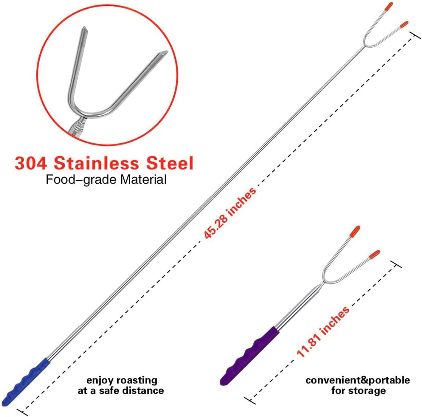 Briout Marshmallow Roasting Sticks 12 Colors Extra Long 45'' Stainless Telescoping Hot Dog Smores Skewers Kids Safe Barbecue Forks for Campfire, Bonfire and Grill(12 Count)