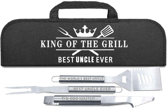 Uncle Gifts, Christmas Grilling Uncle Gifts, Birthday Gifts for Men Personalized, Uncle Gift from Niece Nephew, Unique Grilling Gift for Men Who Have Everything, Stainless Steel Heavy Duty Set 3 & Bag