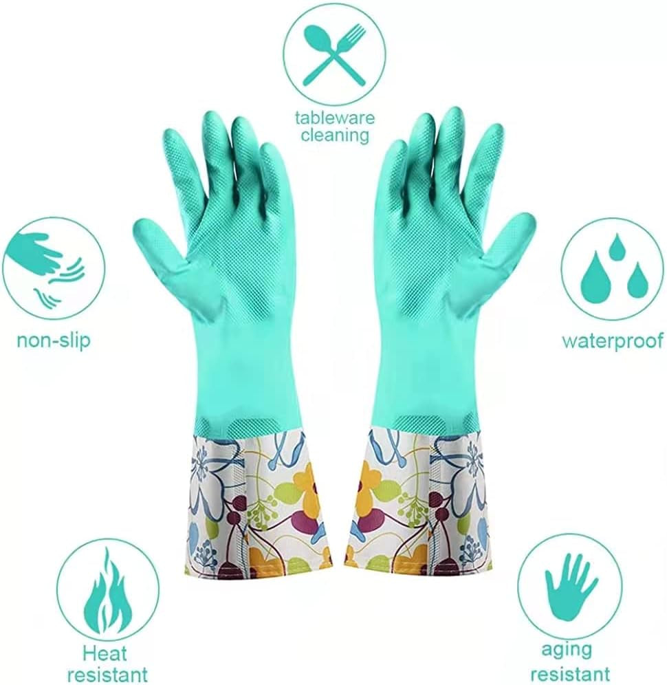 Dishwashing Rubber Gloves, Non-Slip Household Laundry Kitchen Cleaning Gloves, Reusable PU Waterproof Latex Gloves