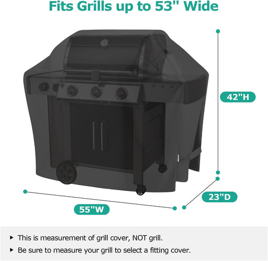 Sunpatio Grill Cover 55 Inch, Outdoor Heavy Duty Waterproof Barbecue Gas Cover, UV & Fade Resistant, All Weather Protection Compatible for Weber Charbroil Nexgrill Kenmore Grills and More, Black