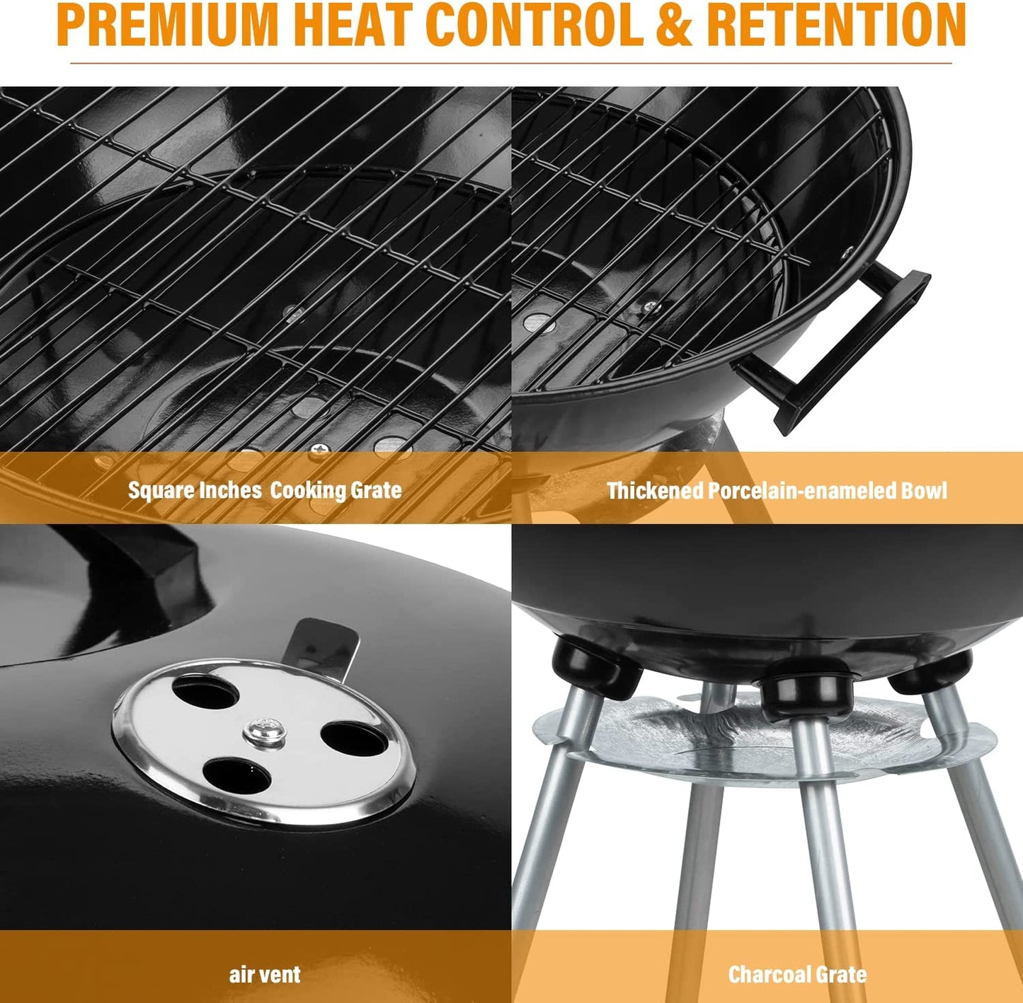Wonlink Portable Charcoal Grill, 18.5 Inch Camping BBQ Grill with Wheels for Outdoor Cooking Picnic Barbecue