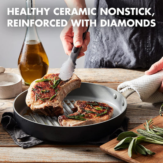 Chatham Hard Anodized Healthy Ceramic Nonstick, 11" Grill Pan, Pfas-Free, Dishwasher Safe, Oven Safe, Gray