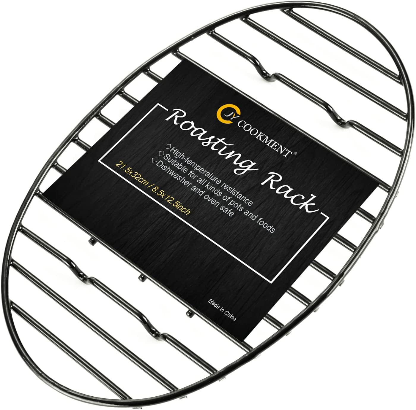 JY COOKMENT Roasting Rack with Integrated Feet, Cooling Drying Rack Kitchen Rack with Enameled Coating, PTFE Free, Great for Cooking, Roasting, Drying, Grilling, Dishwasher Safe (12.5Inch*8.5Inch)