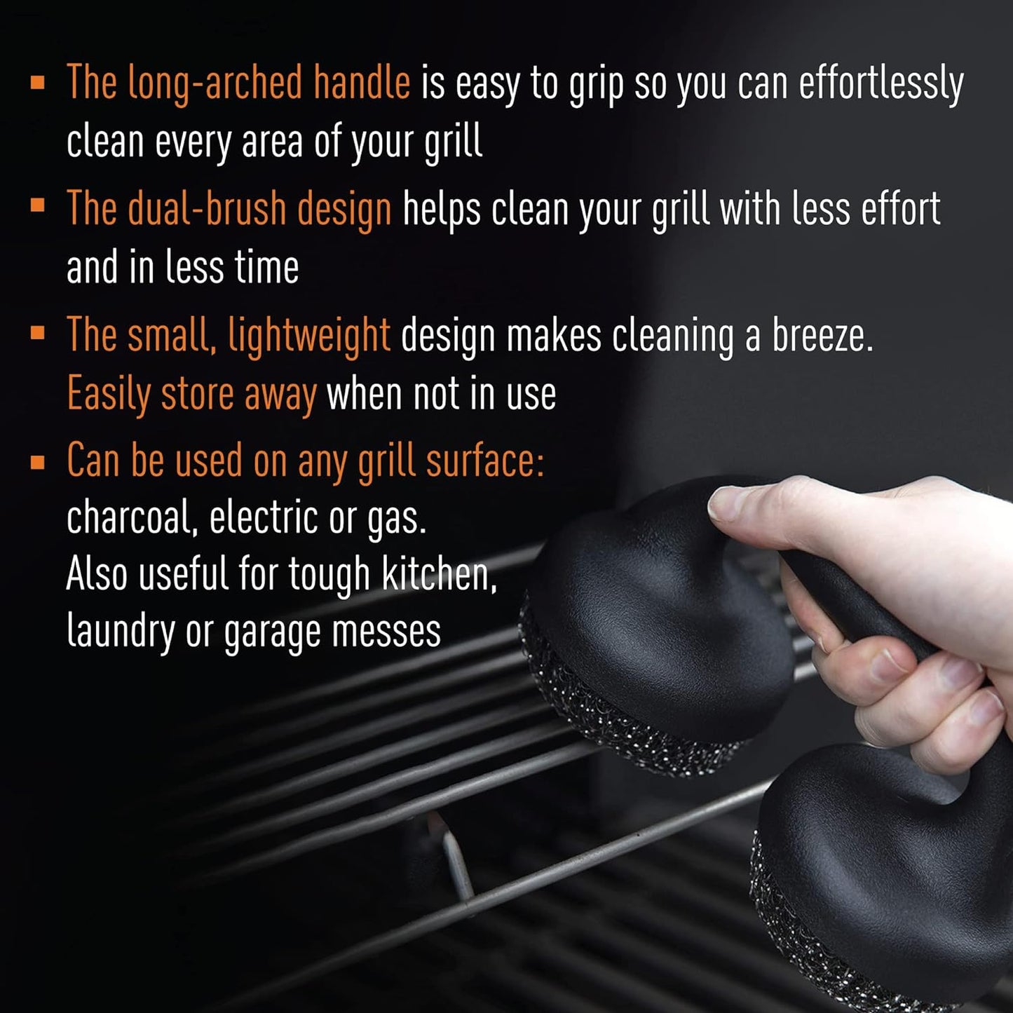 ™ Premium BBQ Grill Brush Easy Grip Double Pad Stainless Steel Cleaner for Gas and Charcoal Grill- Safe for Ceramic, Steel, Cast Iron Grill Grate- Grilling Gifts