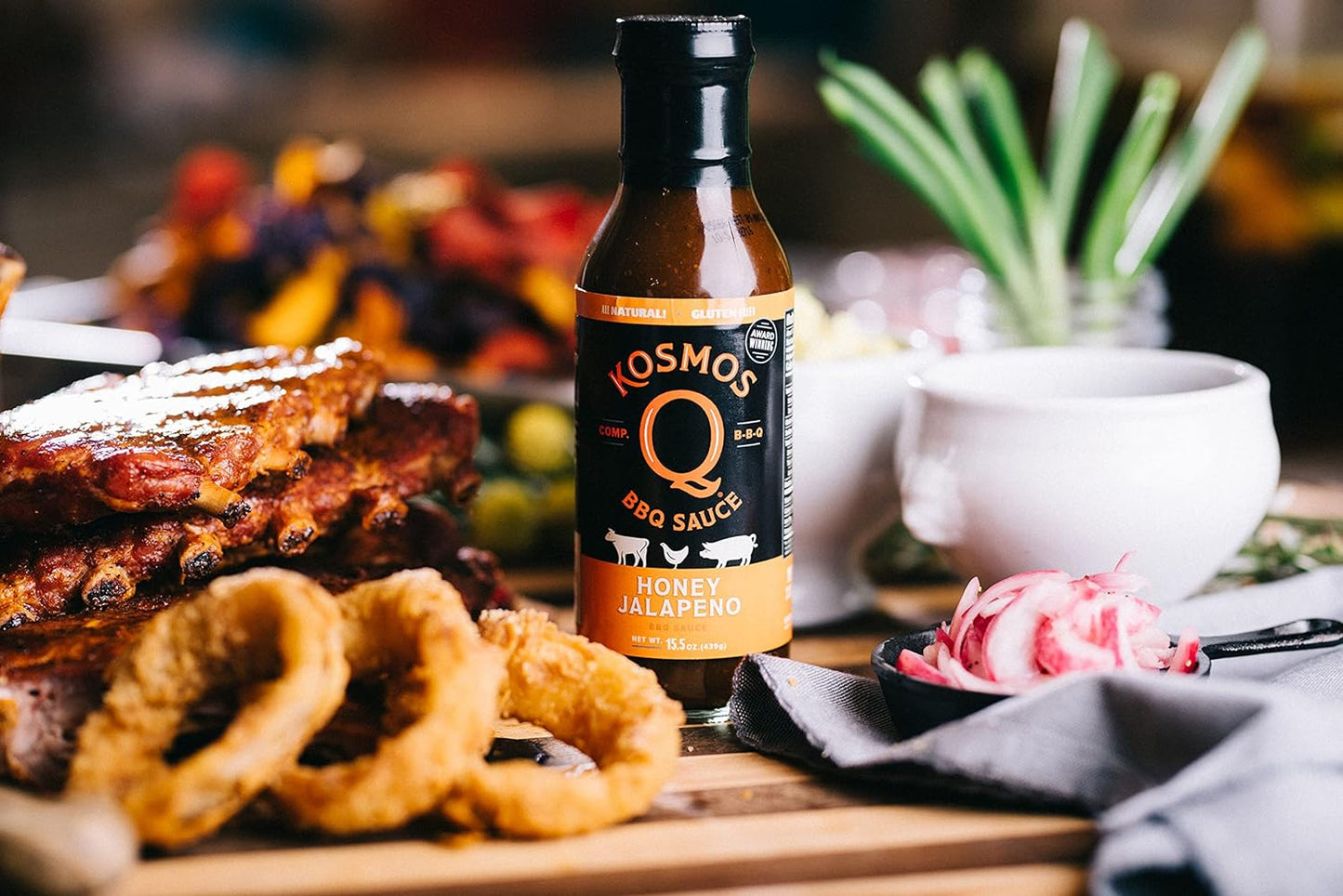 Kosmos Q Honey Jalapeno BBQ Sauce - 15.5 Oz Bottle for Award-Winning BBQ & Marinades - Thick Barbecue Sauce for Tender & Juicy Meat (Honey Jalapeno)