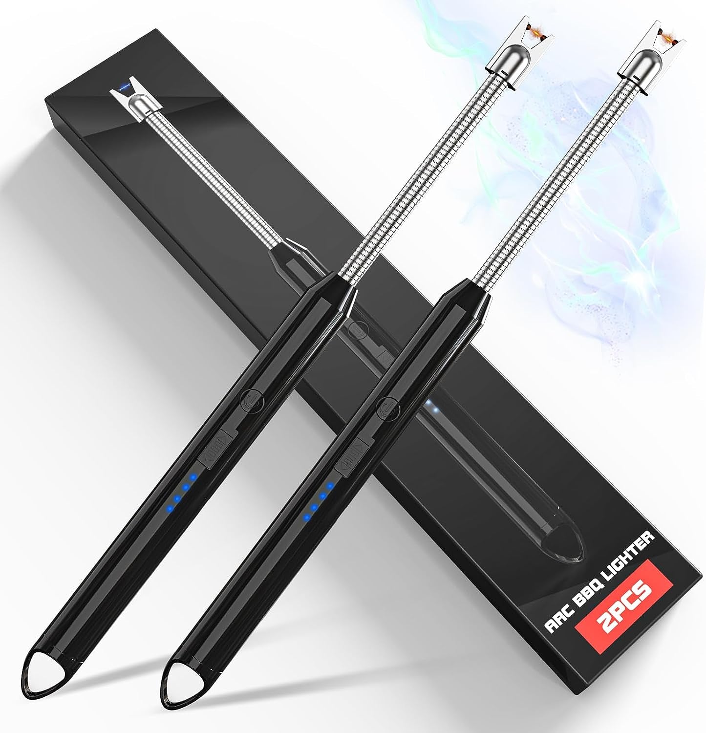 KTEBO 2Pcs Rechargeable Electric Lighters, Type-C Long Lighter Use Plasma Arc to Light Candle, Windproof Arc Lighter, Candle Lighter, BBQ Grill Lighter, Camping Accessories