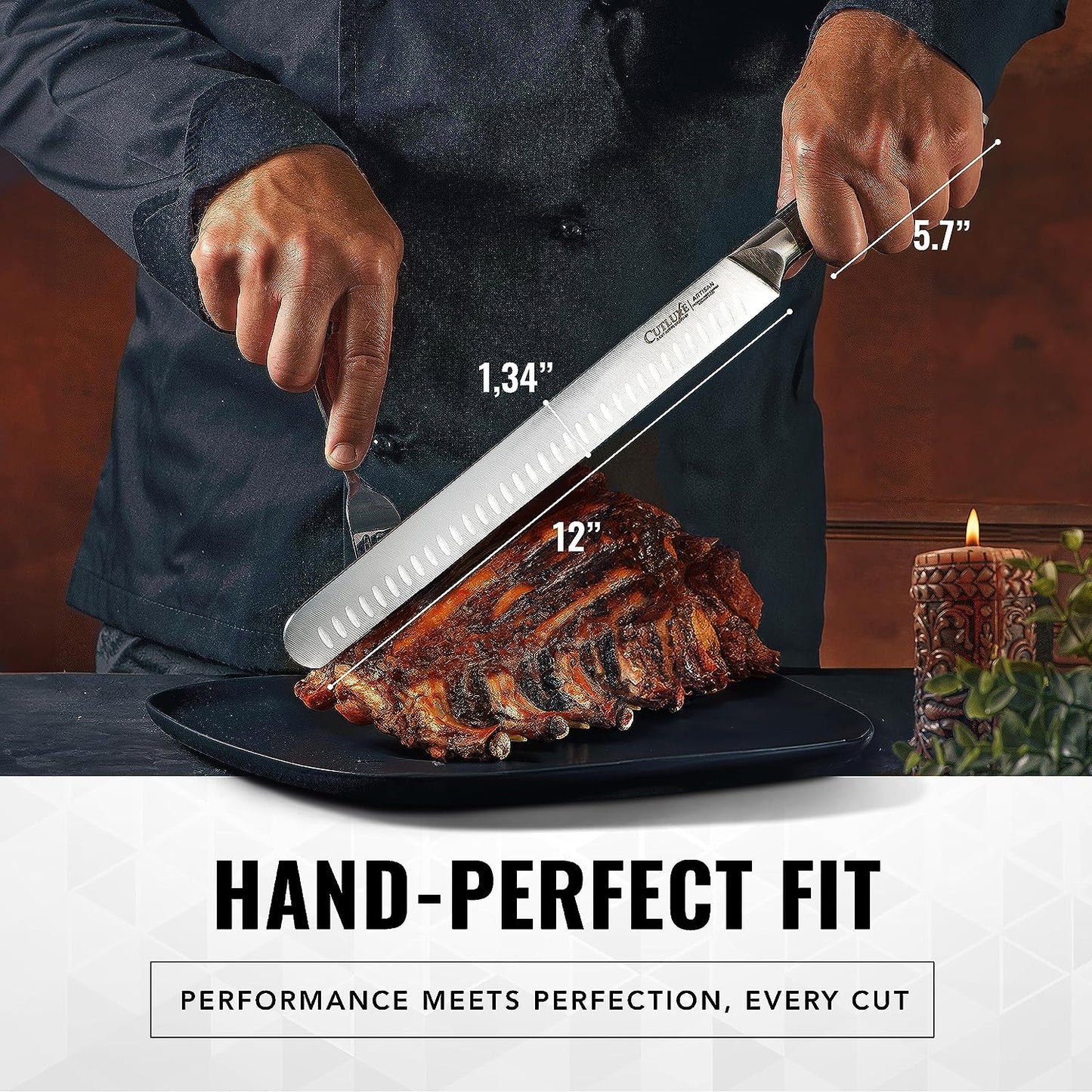 Cutluxe Slicing Carving Knife – 12" Brisket Knife, Meat Cutting and BBQ Knife – Razor Sharp German Steel – Full Tang & Ergonomic Handle Design – Artisan Series