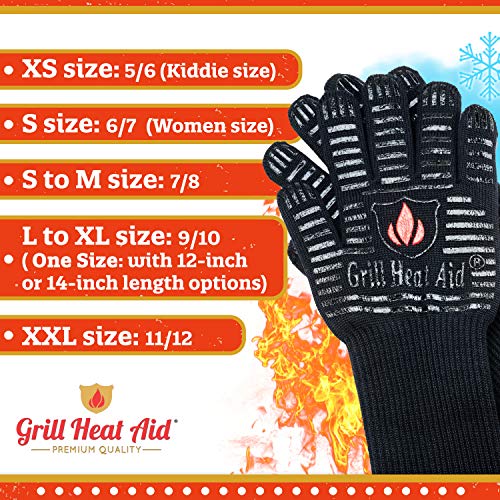GRILL HEAT AID BBQ Gloves Heat Resistant 1,472ā Extreme. Dexterity in Kitchen to Handle Cooking Hot Food in Oven, Cast Iron, Pizza, Baking, Barbecue, Smoker & Camping. Fireproof Use for Men & Women