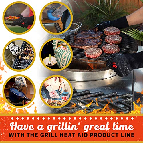 GRILL HEAT AID BBQ Gloves Heat Resistant 1,472ā Extreme. Dexterity in Kitchen to Handle Cooking Hot Food in Oven, Cast Iron, Pizza, Baking, Barbecue, Smoker & Camping. Fireproof Use for Men & Women
