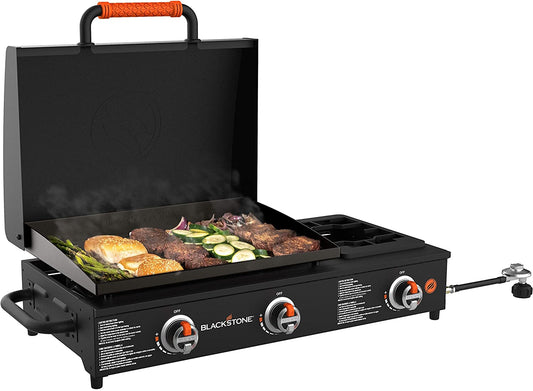 1860 on the Go Range Top Combo with Hood & Handles Heavy Duty Flat Top BBQ Griddle Grill Station for Kitchen, Camping, Outdoor, Tailgating 22 Inch Black