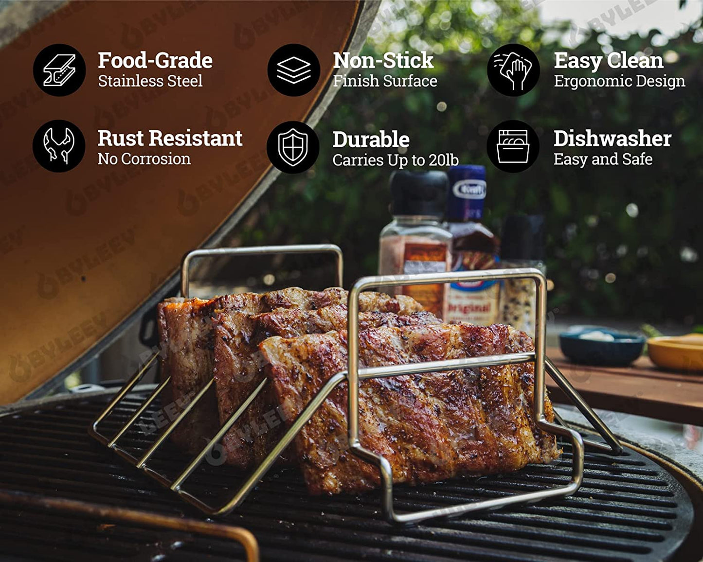 Replacement Rib and Roasting Rack for Big Green Egg, Turkey Roaster Rack - Stainless Steel Rib Racks for Grilling and Smoking, Holds up to 4 Racks of Ribs, BBQ, Smoker, Kamado Grill Accessories, Small