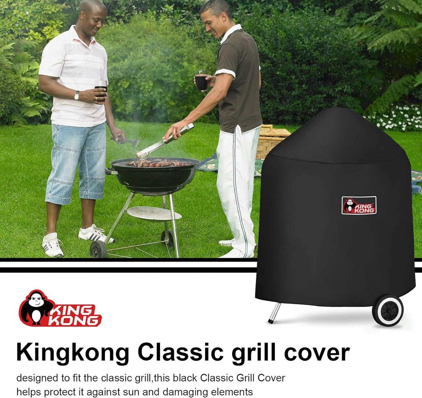 Kingkong 7149 Premium Grill Cover for Weber Charcoal Grills, 22.5-Inch (Compared to the 7149 Grill Cover) Including Grill Brush and Tongs.