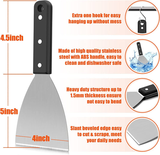 Griddle Cleaning Kit, 7PCS Flat Top Grilling Cleaner Tools Set, Metal Dough Scraper, Cleaning Brush with Handle, Scouring Pads for BBQ Cast Iron Kitchen Cookware Stovetops Hot & Cold Surfaces