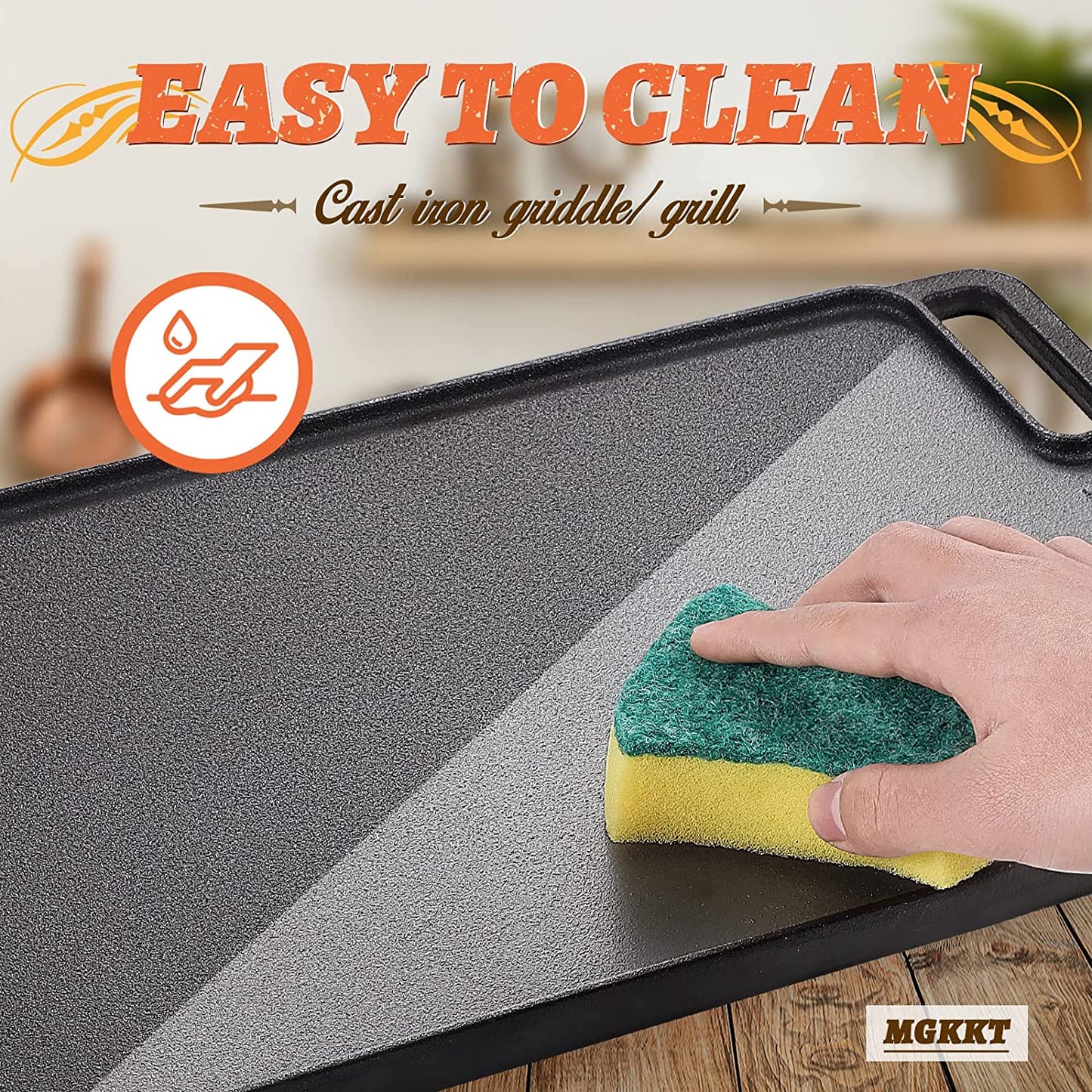 1-Piece 16.50 Inch Cast Iron Griddle Plate | Reversible Pre-Seasoned Cast Iron Grill Pan for Gas Stovetop | Double Sided Used on Open Fire & in Oven | Pre-Coated with Oil