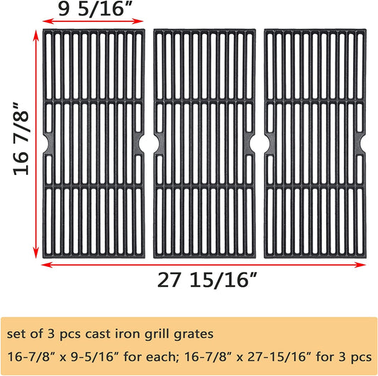 Grill Grates Replace for Charbroil 463420508, 463420509, 463420511 463436213 463436214 463440109, Master Chef, Thermos, Backyard and Others Grills, 16 7/8" Cast Iron Grill Grates(Set of 3)