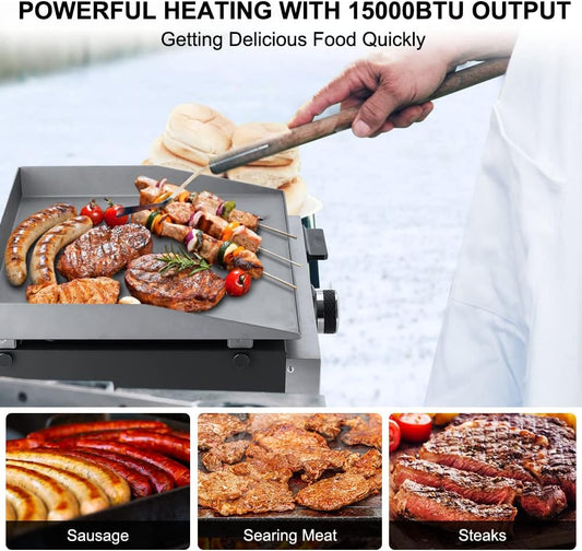 Camplux Propane Gas Griddle Grill, 15,000 BTU Griddle Grill Combo, Portable Camping Griddle Station 17 Inches with 20 Lb and RV Regulator for Camping, RV Picnic and Tailgating