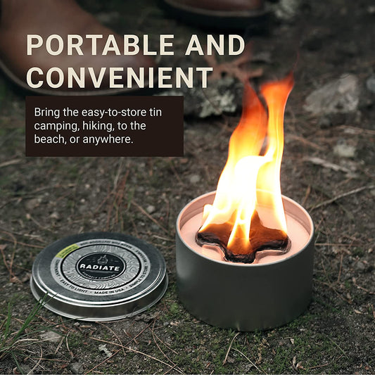 Radiate Portable Campfire: the Go-Anywhere Outdoor Fire Pit - Portable and Convenient - 3 Hours of Warmth and Burn Time - Great for Camping, Picnics, and More - Made in the USA