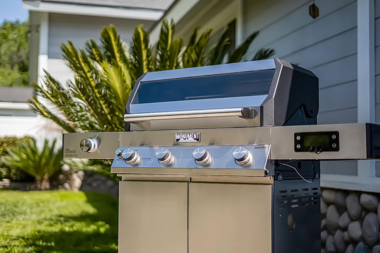 Monument Grills Denali D405 4-Burner Liquid Propane Gas Smart Bbq Grill Stainless Steel with Rotisserie Kit(2 Items)