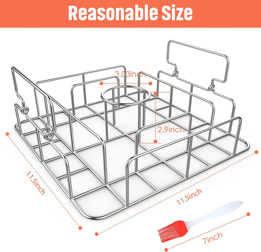 RUSFOL Beercan Chicken Roaster and Rib Rack with a Silicone Oil Brush, Square Stainless Steel BBQ Stand for Smoker,Oven and Grill, Cook up to 4 Ribs and a Whole Chicken at a Time
