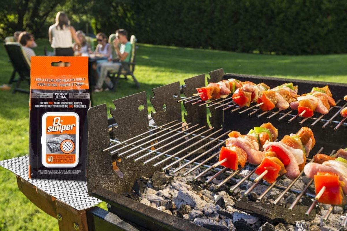 Q-Swiper BBQ Grill Cleaner Set - 1 Grill Brush with Scraper and 80 BBQ Grill Cleaning Wipes | No Bristles & Wire Free | Safe Way to Remove Grease and Grime for a Clean and Healthy Grill!
