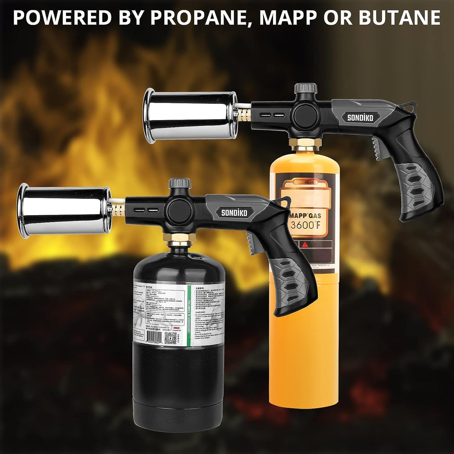 Sondiko Powerful Grill & Cooking Propane Torch L8010, Sous Vide, Campfire Starter, Adjustable Wood Torch Burner for Searing Steak, BBQ, Welding(Black, Grey) Propane Tank Not Included