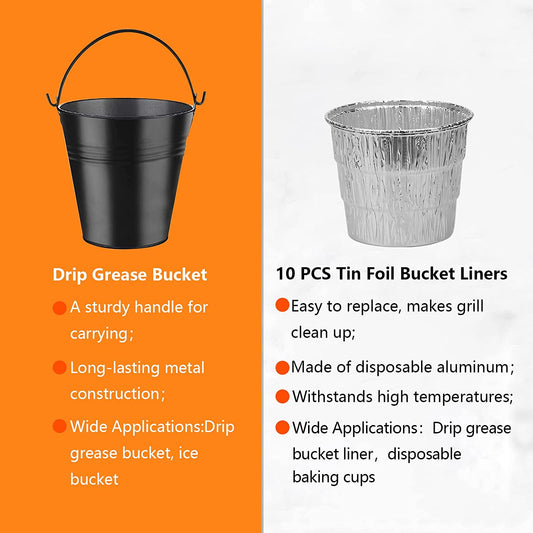 Grill Bucket for Grease, Unidanho Traeger Grease Bucket 10 Packs Drip Grease Bucket Liners for Camp Chef, Traeger 20/22/34 Series, Pit Boss, Pellet Oklahoma Joe Rec Tec, Z Grill Smoker Bucket