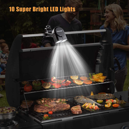 Grill Light, BBQ Lights for Grill with 10 Super Bright LED Lights, Adjustable Handle with 360 Degree Rotation, round & Square Bars Light on Any BBQ Pit, Grill Lights for Cooking and Outdoor Use