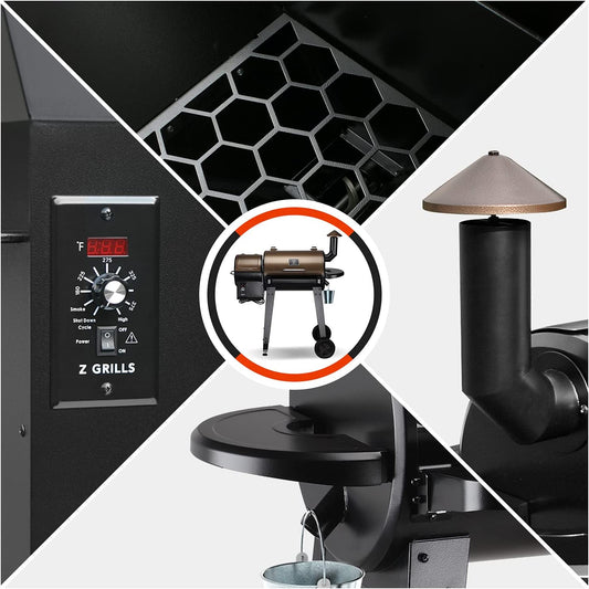 ZPG-450A 2023 Upgrade Wood Pellet Grill & Smoker 6 in 1 BBQ Grill Auto Temperature Control, 450 Sq in Bronze