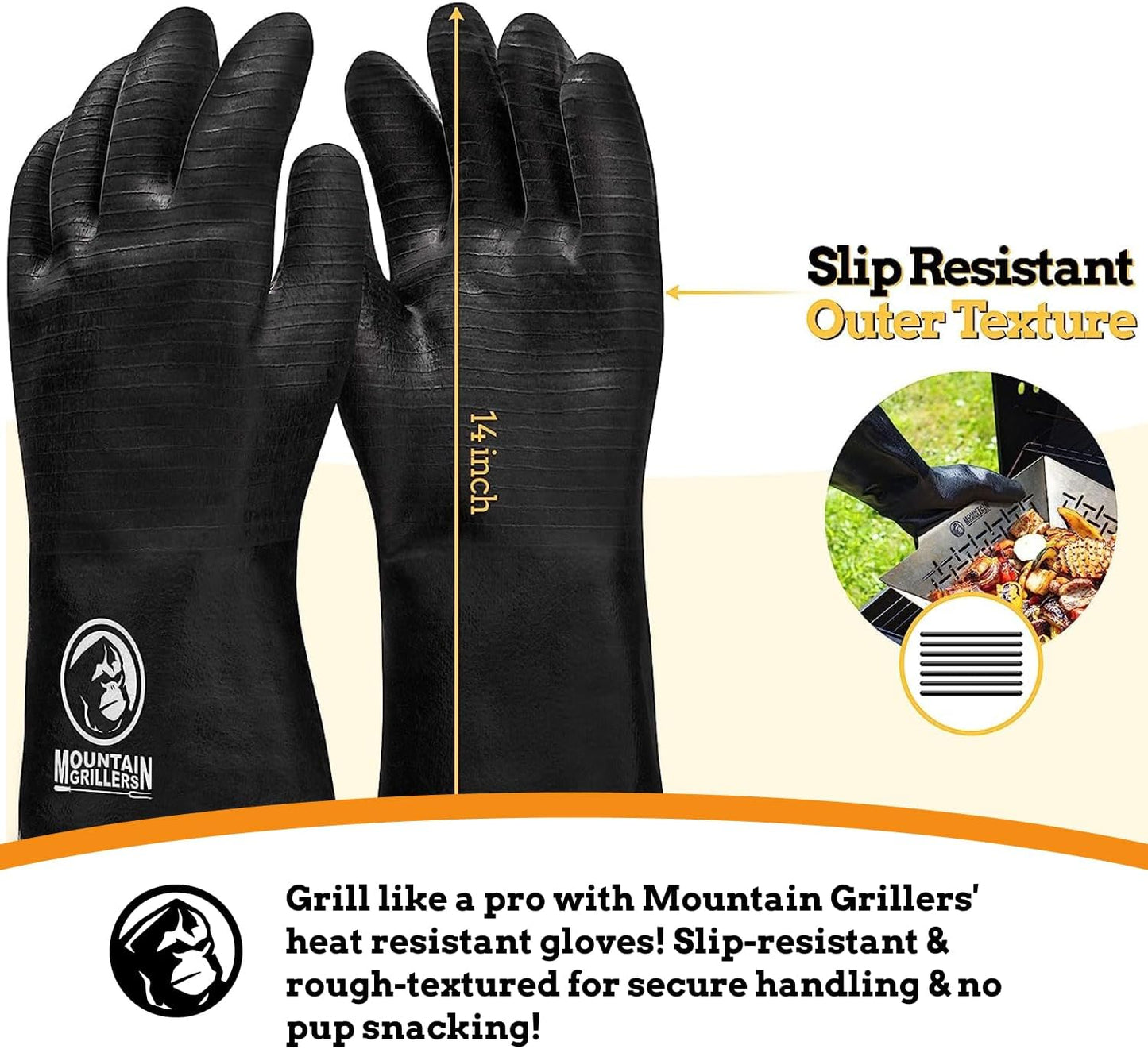Extreme Heat Resistant Gloves for Grill BBQ High Temperature Fire Pit Gloves Barbecue Cooking, Smoker, Oven, Fryer, Grilling Waterproof, Fireproof Oil Resistant Neoprene Coating 14In