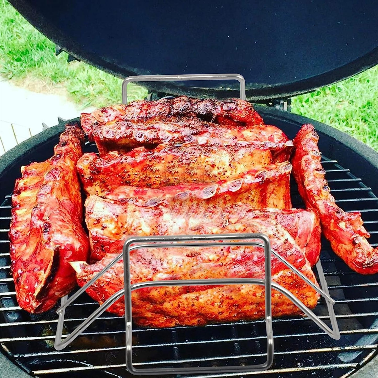 Burly Grill Turkey Rack Turkey Roast Rack for Big Green Egg, BBQ Rib Rack for Smoking Turkey Smoker Roasting Rack Roaster Pan Stainless Steel for Large Big Green Egg for Kamado Joe Pit Boss