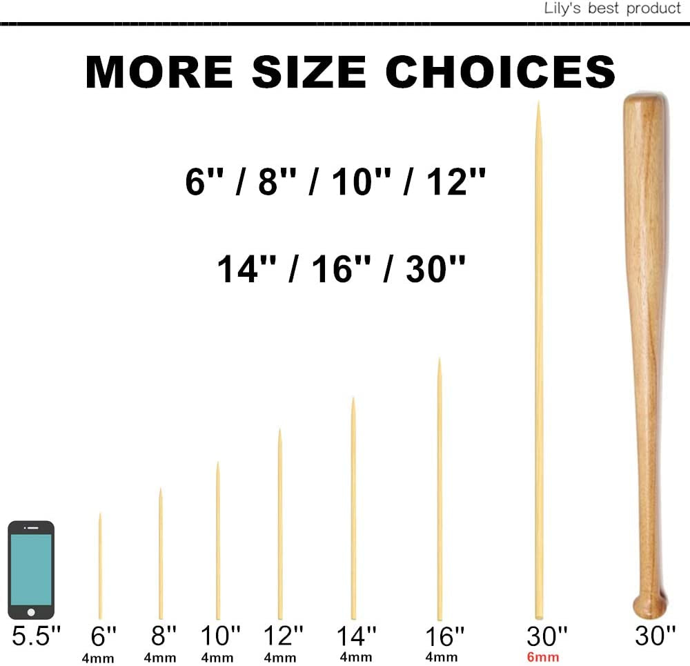 HOPELF 12" Natural Bamboo Skewers for Bbq,Appetiser,Fruit,Cocktail,Kabob,Chocolate Fountain,Grilling,Barbecue,Kitchen,Crafting and Party. Φ=4Mm, More Size Choices 6"/8"/10"/14"/16"/30"(100 PCS)