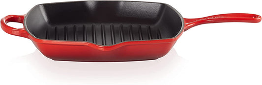 Enameled Cast Iron Signature Square Skillet Grill, 10.25", Cerise