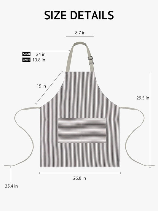 Kitchen Cooking Apron, 2 Pack Adjustable Bib Chef Aprons for Women Men with 2 Pockets, L-Black/Brown Stripes
