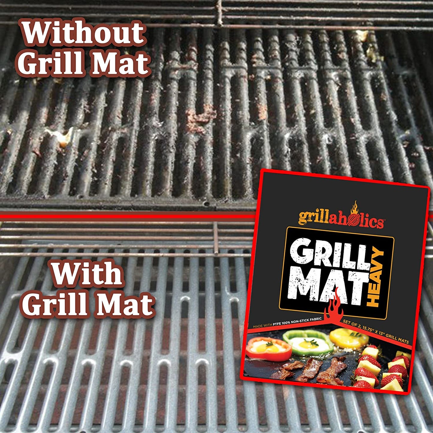 BBQ Grill Mat Heavy - 600 Degree Max Temperature Grilling Sheets - Set of 2 Grill Mats Non Stick - Lifetime Manufacturer Warranty