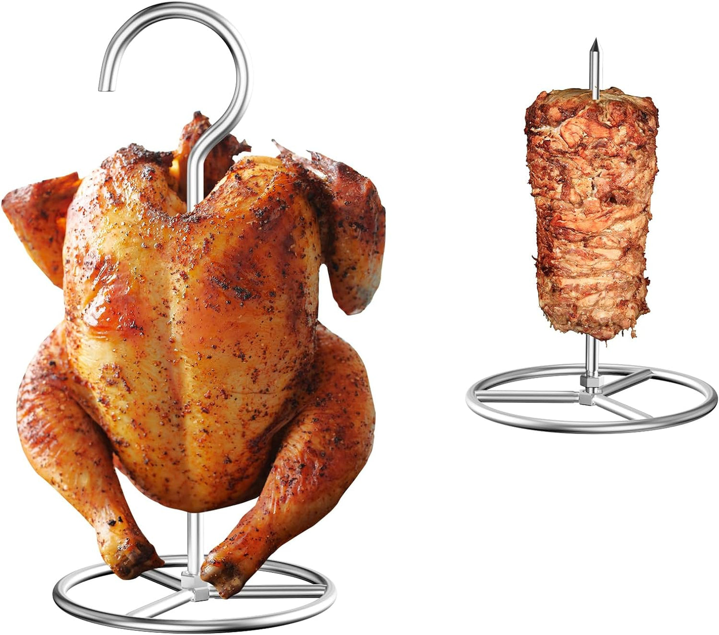 Vertical Skewer Set, BBQ Spike & Poultry Hanger Set for Weber, Pit Barrel, Big Green Egg, Charbroil, Traeger, Turkey Fryer Rack Hook for Deep Fryer Turkey Holder, BBQ Grills & Ovens, Stainless Steel