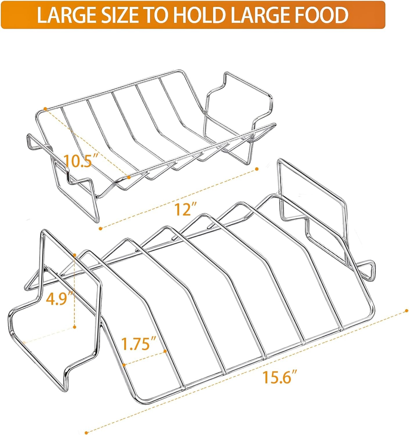 Burly Grill Turkey Rack Turkey Roast Rack for Big Green Egg, BBQ Rib Rack for Smoking Turkey Smoker Roasting Rack Roaster Pan Stainless Steel for Large Big Green Egg for Kamado Joe Pit Boss