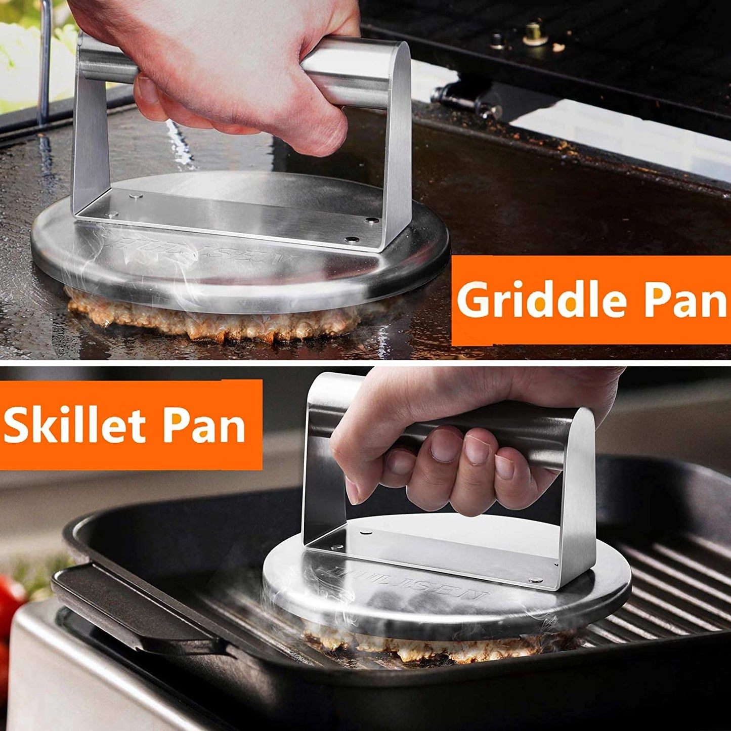 HULISEN Stainless Steel Smashed Burger Press, 6 Inch round Burger Smasher, Griddle Hamburger Press, Non Stick Grill Press for BBQ Griddle Cooking, Griddle Accessories Kit, Gift Package