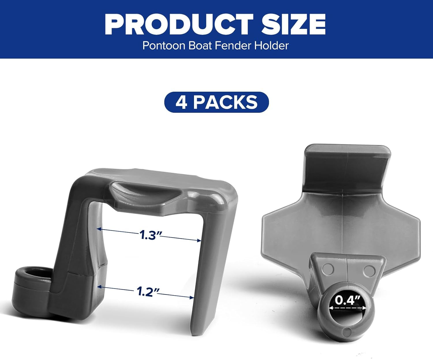 Boat Bumper Clips Hangers Adjusters Cleats 4Pack, Pontoon Fender Clips for Docking, Durable ABS Boat Fender Clips for 1 Inch and 1.25 Inch Square Tube, Grey