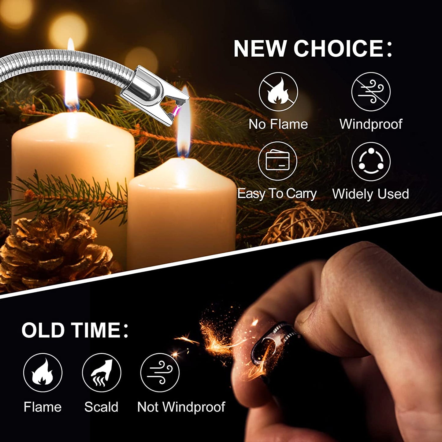 KTEBO 2Pcs Rechargeable Electric Lighters, Type-C Long Lighter Use Plasma Arc to Light Candle, Windproof Arc Lighter, Candle Lighter, BBQ Grill Lighter, Camping Accessories