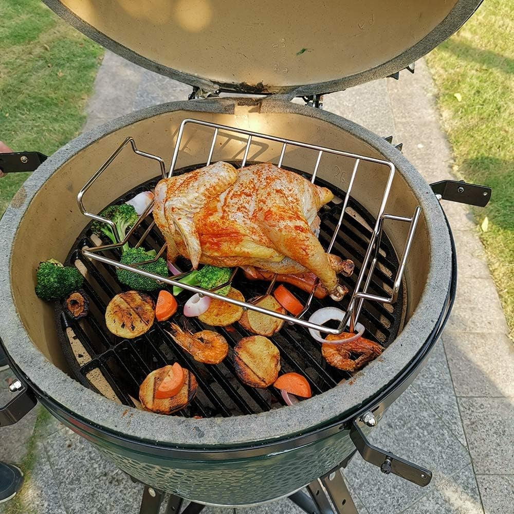 Turkey Roasting Rack Rib Rack for Big Green Egg - Stainless Steel Dual-Purpose Rib Racks for Smoking, U-Shaped Turkey Racks for Roasting Pan, for Big Green Egg, Kamado Joe, Char-Griller Akorn Etc
