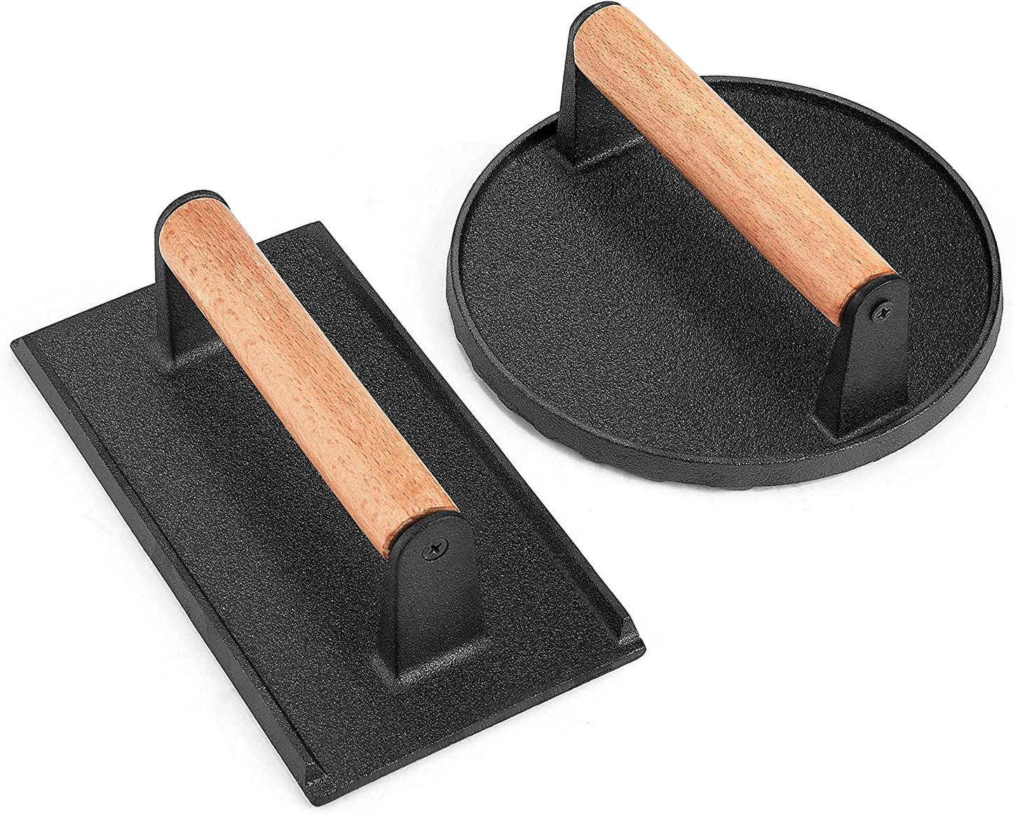 Leonyo 2Pcs Smash Burger Press, Bacon Press for Griddle, round Cast Iron Grill Press for Flat Top Grill, Rectangular Hamburger Smasher for Griddle, Food Meat Press for Steak, Sandwich, Nonstick Pan