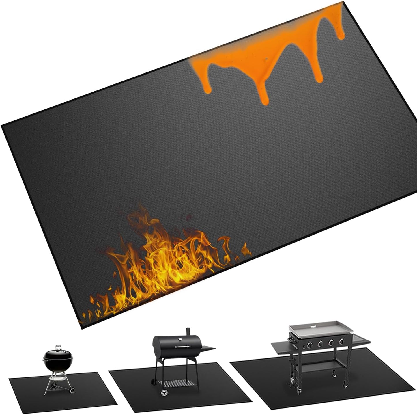 65 X 40 Inch Heavy Duty Large under Grill Mats for Outdoor Grill, Double-Sided Fireproof, Waterproof, Oil Proof Deck and Patio Protector Mat, BBQ Mat Grill Floor Mats Fireplace Fire Pit Mat