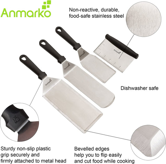 Metal Spatula Griddle Accessories Set - Griddle Scraper Flat Spatula Pancake Flipper Hamburger Turner - Metal Utensil Great for BBQ Grill Flat Top Cast Iron Griddle - Commercial Grade