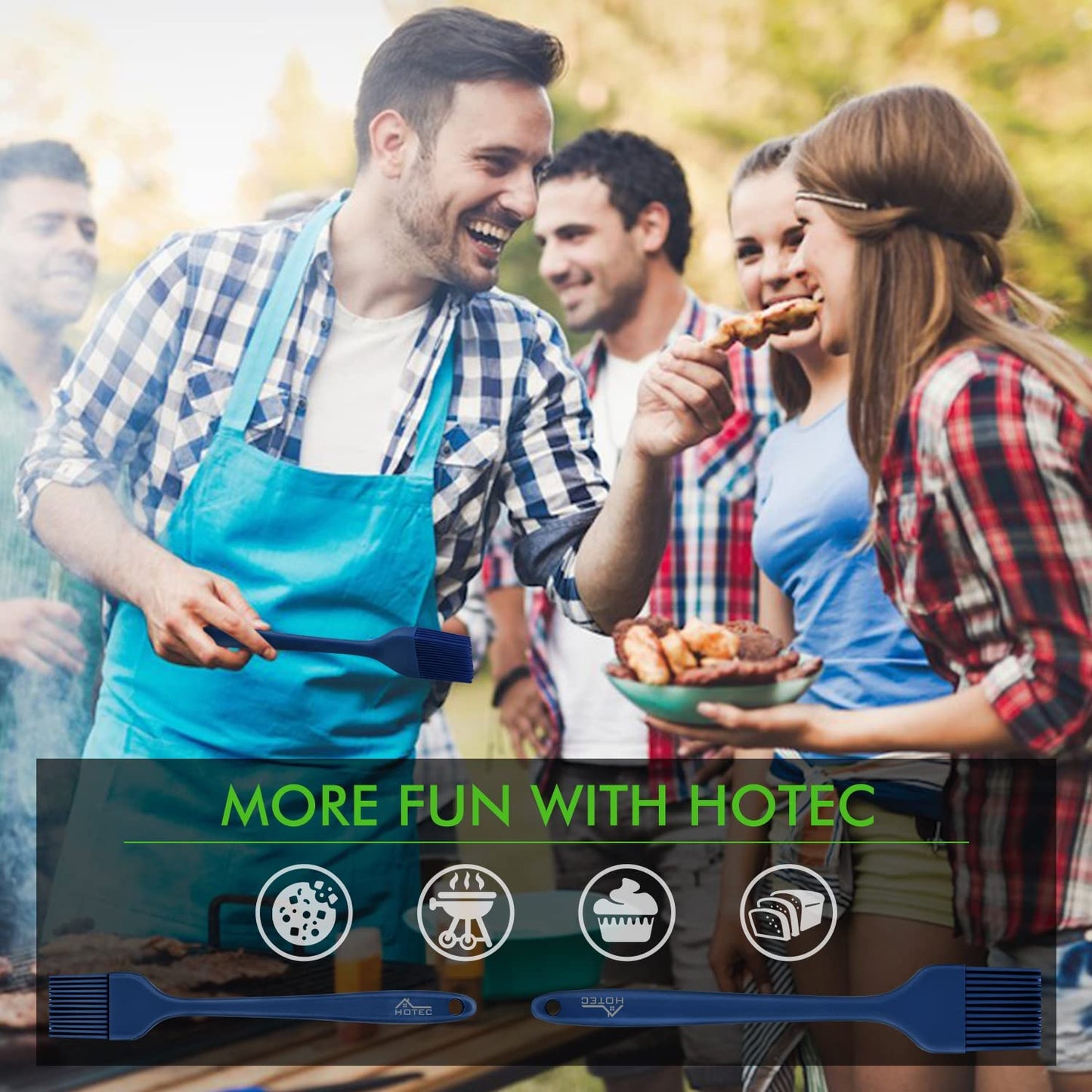 HOTEC 2 Pieces Set Basting Brushes Silicone Heat Resistant Pastry Brushes Spread Oil Butter Sauce Marinades for BBQ Grill Barbecue Baking Kitchen Cooking BPA Free Dishwasher Safe (Classic Blue)