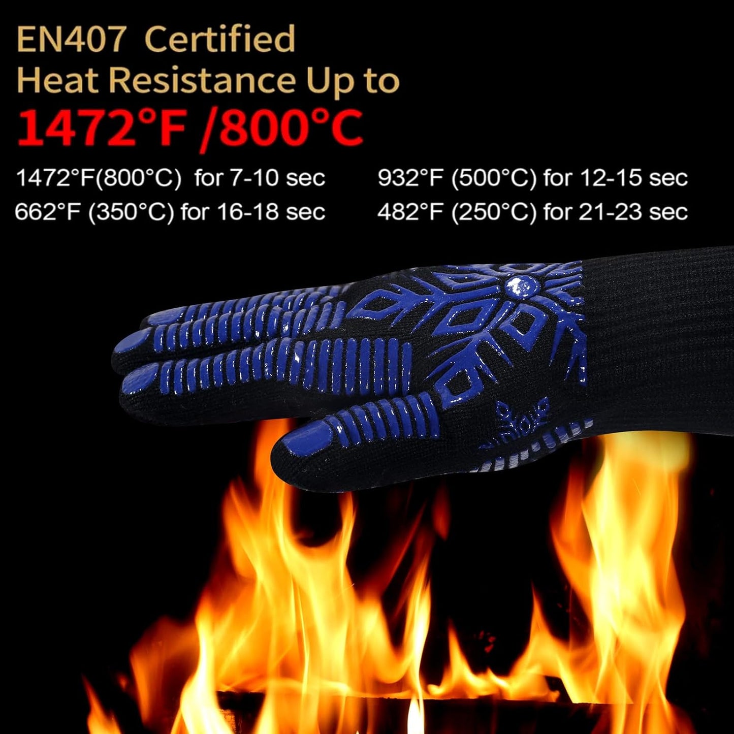 BBQ Oven Glove - Grilling Gloves Heat and Flame Protection Resistant 1472℉ Silicone Non - Extended Wrist for Additional Safety - Ideal for Outdoor Cooking, Grilling, Barbeque - Women/Men Dad for Gifts