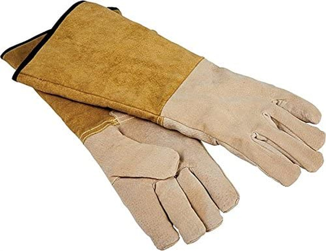 Leather Fireplace Gloves 16”- Extra Long Heat Resistant Pig Skin Leather - Large - Premium Suede Gloves for Fire Pits, Grilling, Welding, Cooking - Unisex Design - Hang Strap
