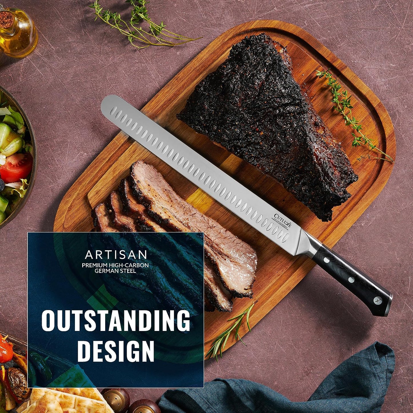 Cutluxe Slicing Carving Knife – 12" Brisket Knife, Meat Cutting and BBQ Knife – Razor Sharp German Steel – Full Tang & Ergonomic Handle Design – Artisan Series